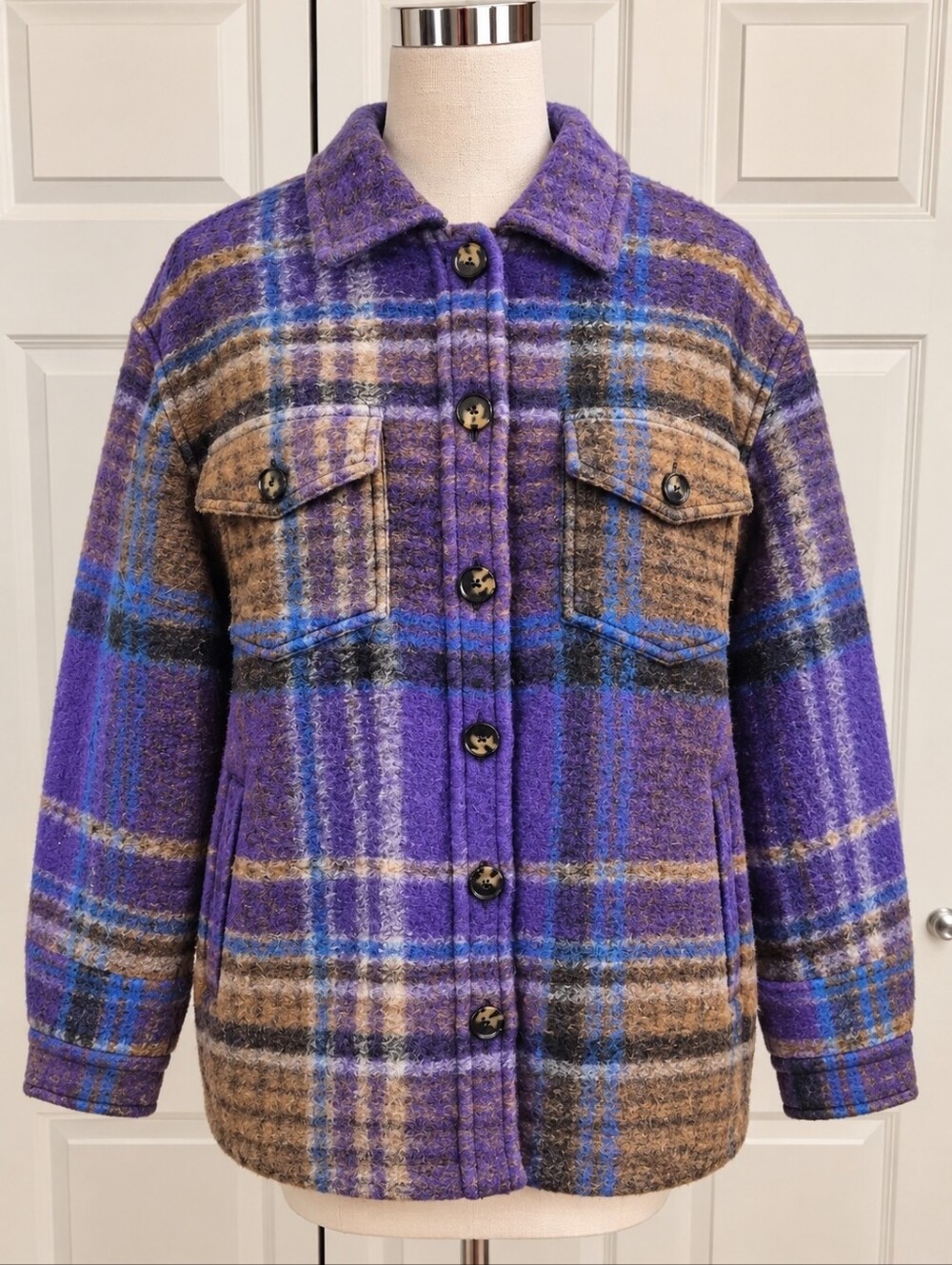 Aritzia Wilfred The Ganna Jacket Purple Plaid Oversized Shacket